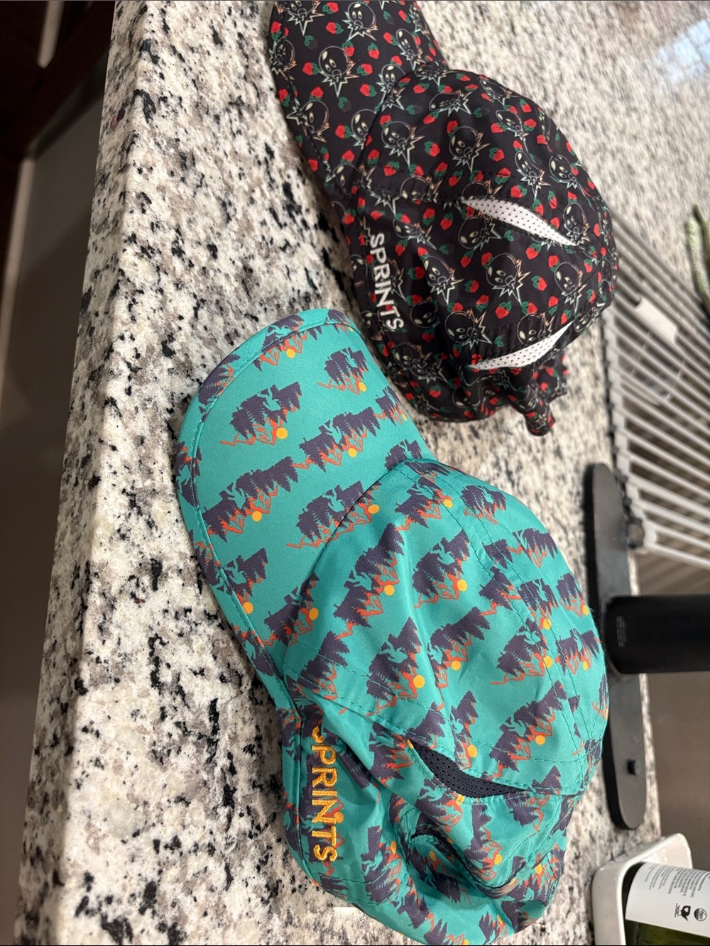 SPRINTS running hats x 2 Cherry Bomb and Bigfoot Sasquatch